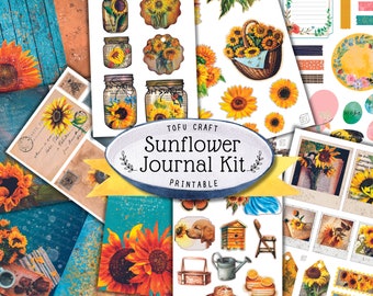 Sunflower Junk Journal Kit, Vintage Ephemera (Digital Download)