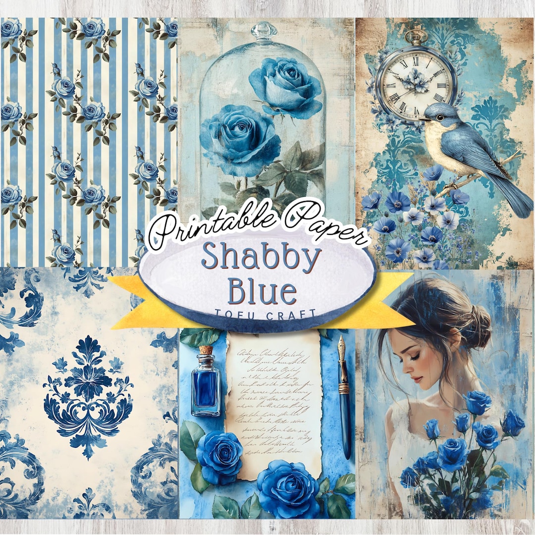 Shabby Chic Blue Rose Journal Pages, Printable Collage Sheets (digital ...