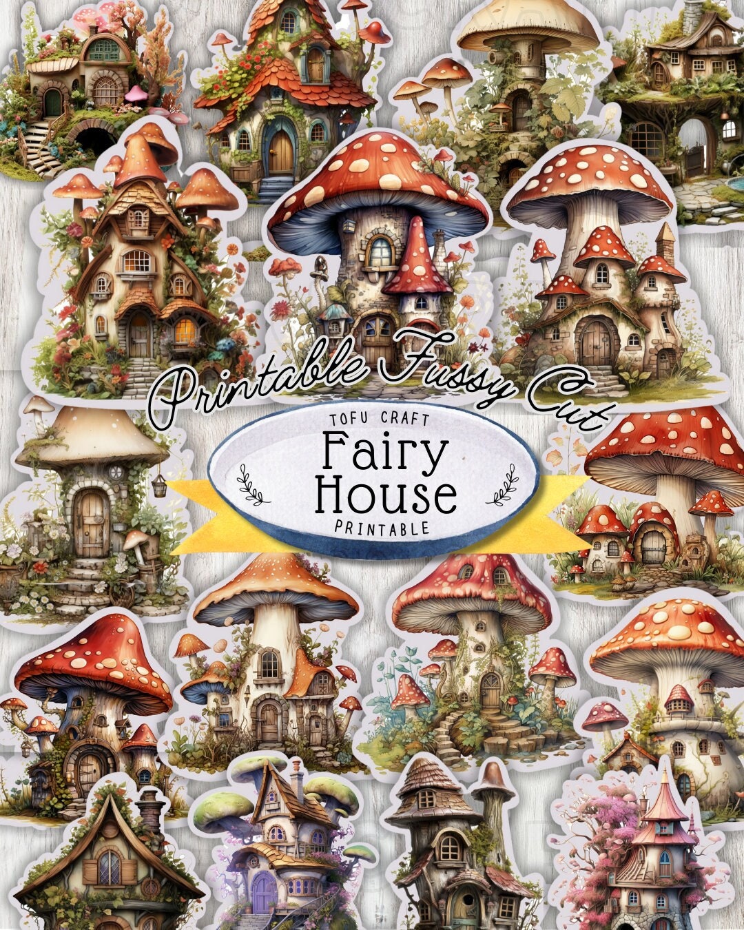 Fairy House Printable Collage Sheet Watercolor Fairy House Ephemera ...