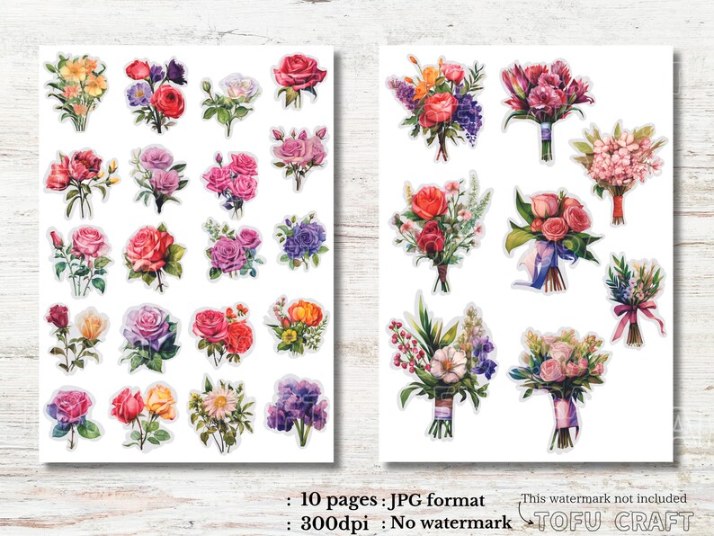 Watercolor Flower Fussy Cuts | Printable Ephemera Stickers (digital ...