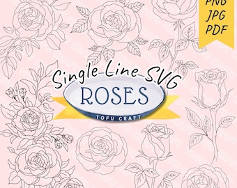 Rosa de una sola línea SVG: Dibujo floral para Cricut, pluma de aluminio y plotter (descarga digital)