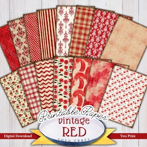 Vintage stijl rood thema ongewenste dagboekpagina's, digitale download afdrukbare papieren voor scrapbooking en art journal, afdrukbaar collageblad