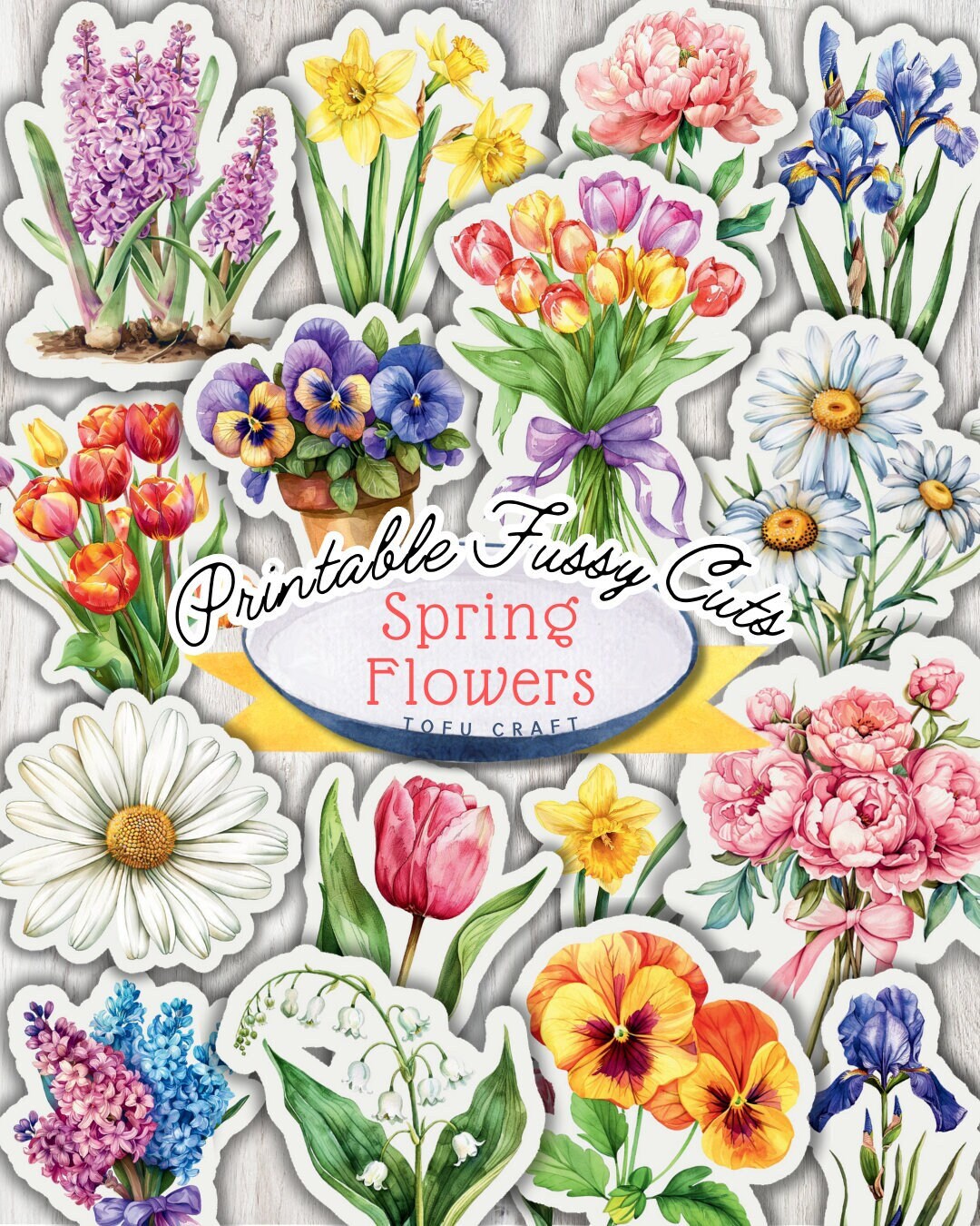 Watercolor Spring Flower Collage Sheet, Vintage Floral Ephemera for ...
