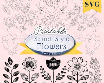 Scandinavian Floral SVG, Nordic Style Flowers Clip Art (Digital Download)