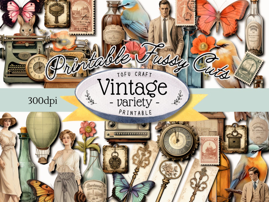 Vintage Fussy Cut Printable Variety Vintage Sticker Junk Journal Fussy