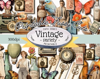 Vintage Ephemera Printable: Variety Fussy Cuts, Junk Journal (Digital Download)