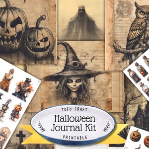 Halloween Junk Journal Kit Printable, Halloween art Collage Ephemera pack, Halloween Digital Paper, Halloween Fussy Cuts for Scrapbooking