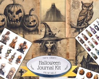 Halloween Junk Journal Kit, Spooky Ephemera, Fussy Cuts (Digital Download)