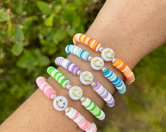 Cute smiley face colorful clay bead bracelet