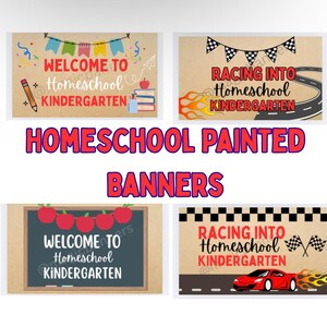 Striscione per la scuola domestica, striscione per il ritorno a scuola, decorazioni per la scuola domestica, striscione scolastico, striscione dipinto, striscione di carta marrone, forniture per la scuola domestica,