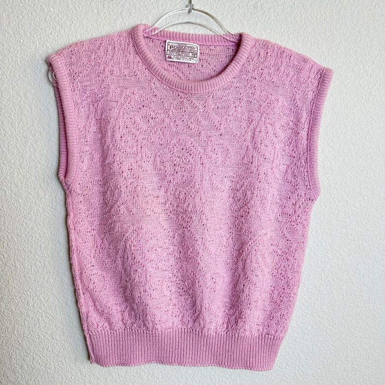 Pendleton Vintage Pink Wool Pointelle Knit Sweater Vest Petite Small USA Made image 1