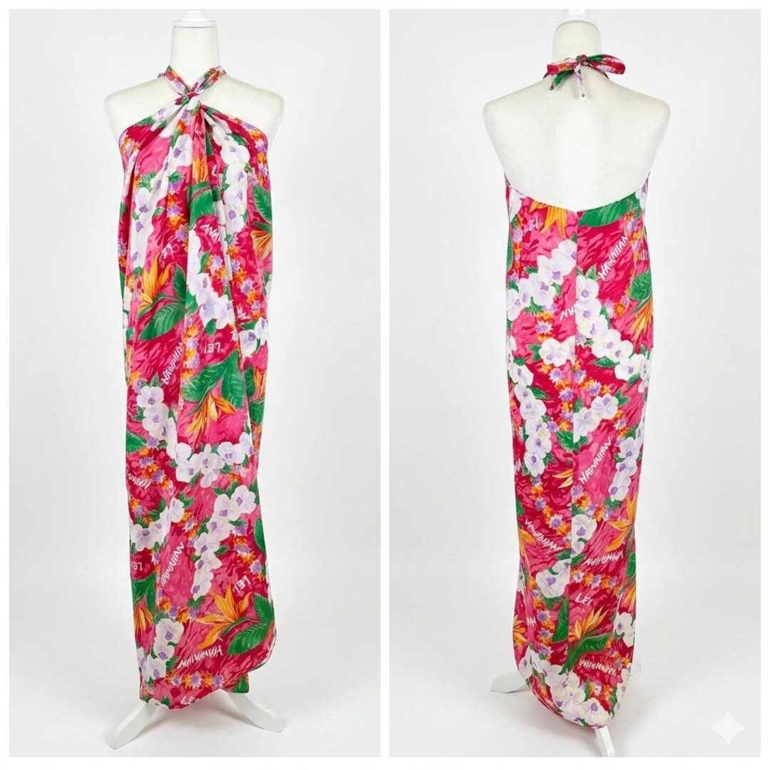 Vintage 80s Hilo Hattie Pink Floral Convertible Sarong Wrap Maxi Dress ...