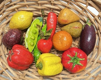 15 grandes vegetales hechos a mano en papel maché, decoración de cocina, arte popular detallado de México