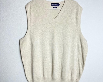90s Polo Golf Ralph Lauren Men XLT Oatmeal Beige Pima Cotton V-Neck Sweater Vest