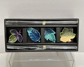 NIEUW Vintage Made in Japan blad eetstokjes houders houders aardewerk set van 4 Cebu