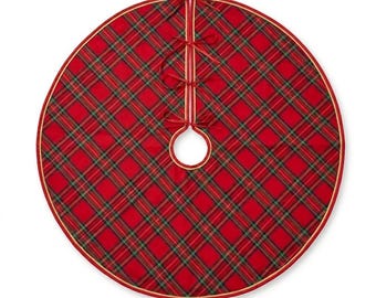 Falda para árbol de Navidad de Cost Plus World Market, color tartán rojo, 91 cm (36"), algodón, ribete dorado.