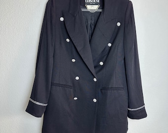 Blazer cruzado negro vintage con pedrería de Criscione Cache New York, talla M, fabricado en EE. UU.