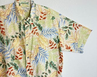 Vintage Tori Richard Mens XL Cotton Lawn Hawaiian Shirt Tropical Leaf Print USA