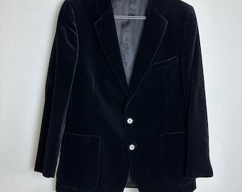 Chaqueta tipo blazer vintage de terciopelo negro para hombre de Foley & Bonny, fabricada en EE. UU., talla 42R, por sindicatos.