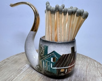 Vintage gesigneerde Sascha Brastoff handgeschilderde keramische pijp Cottage grillig goud