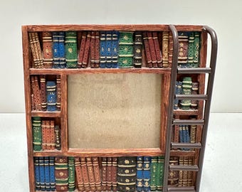 Russ Berrie Library Bookshelf Picture Frame Set of 2 Handpainted Ladder Bookish