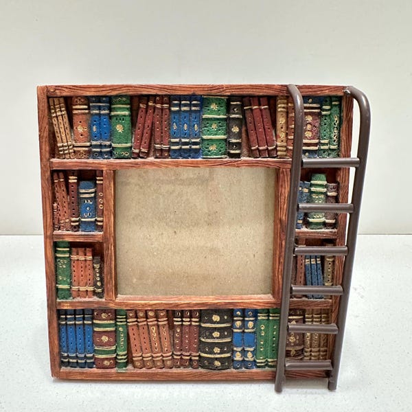 Russ Berrie Library Bookshelf Picture Frame Set of 2 Handpainted Ladder Bookish