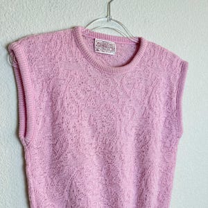 Pendleton Vintage Pink Wool Pointelle Knit Sweater Vest Petite Small USA Made image 2