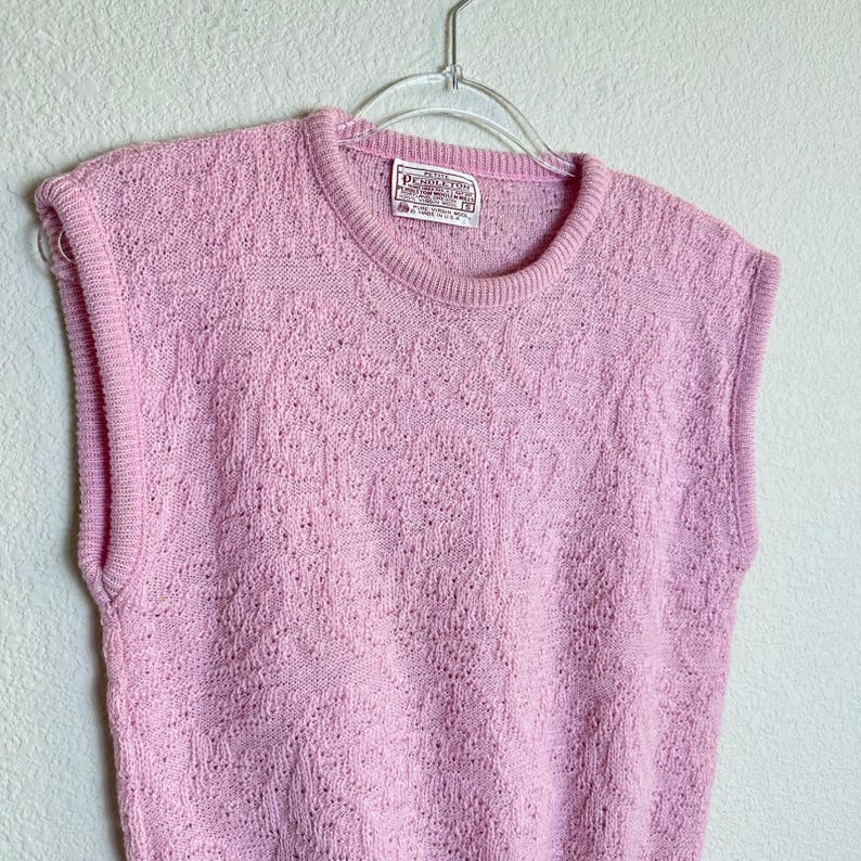 Pendleton Vintage Pink Wool Pointelle Knit Sweater Vest Petite Small USA Made image 2