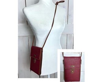 Vintage Esprit kleine rood-bruine lederen crossbody portemonnee schoudertas Y2K