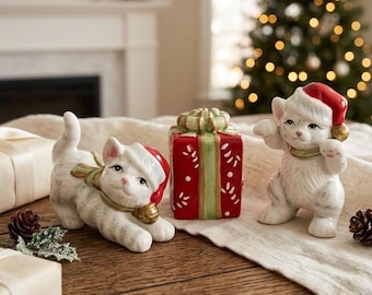 Fitz en Floyd Kitty Kringle Christmas Cat keramiek beeldje Trio 2005 vintage