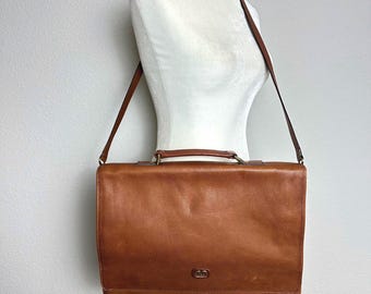 Valentino Garavani vintage bruine leren aktetas met kiezelstenen, Italië