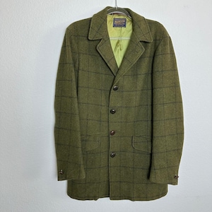 Pendleton Vintage Herr Olivgrön Fönsterruta 100% Virgin Ull Fältjacka