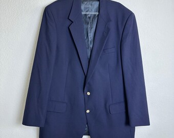 VTG Burberrys heren marineblauwe Super 100s wollen blazer gouden embleem met knopen 52 l