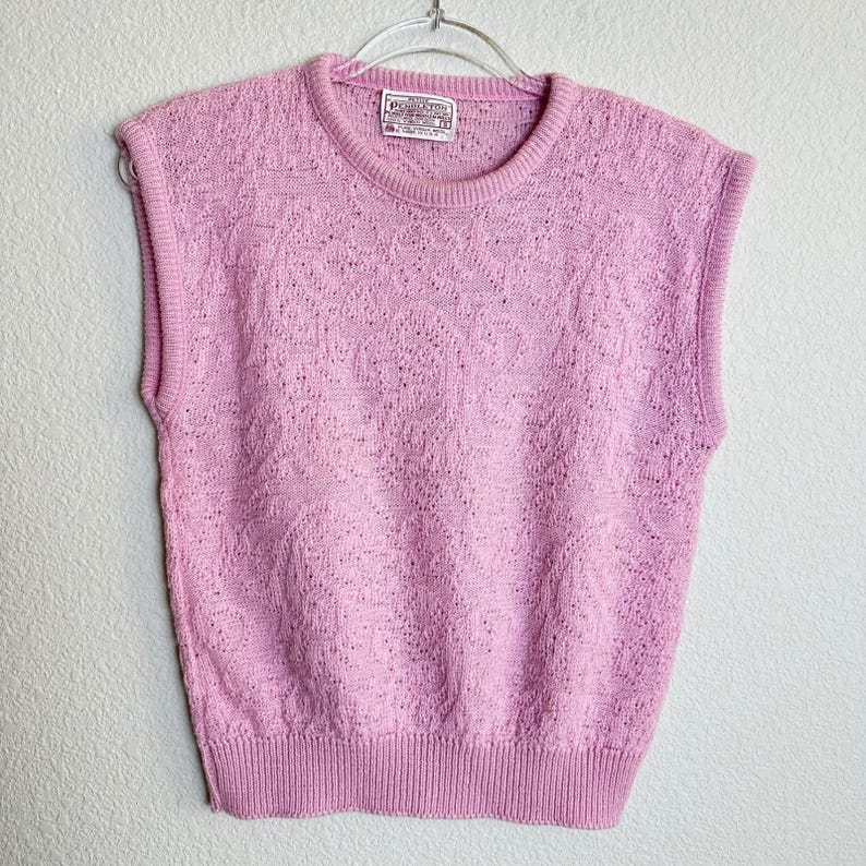 Pendleton Vintage Pink Wool Pointelle Knit Sweater Vest Petite Small USA Made image 6