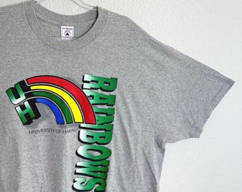 Vintage 1995 University of Hawaii Rainbows T-shirt Delta XXL grijs enkele steek