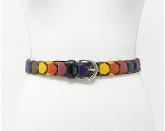 Capezio Vintage Rainbow Braided Leather Belt Womens SM Multicolor Woven 35 Inch