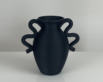 Vase de table Medusa en noir de jais | Décoration d'intérieur minimaliste | Imprimé en 3D | Fabriqué en Australie | Vase à fleurs | Vase noir de jais | Cadeau de pendaison de crémaillère