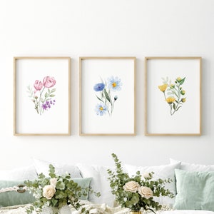 Minimalistische Wildblumen Digital druckbare Wandkunst, Aquarell Blumen Wohnkultur, minimalistische Druck Set, Galerie Wandkunst, digitaler Download