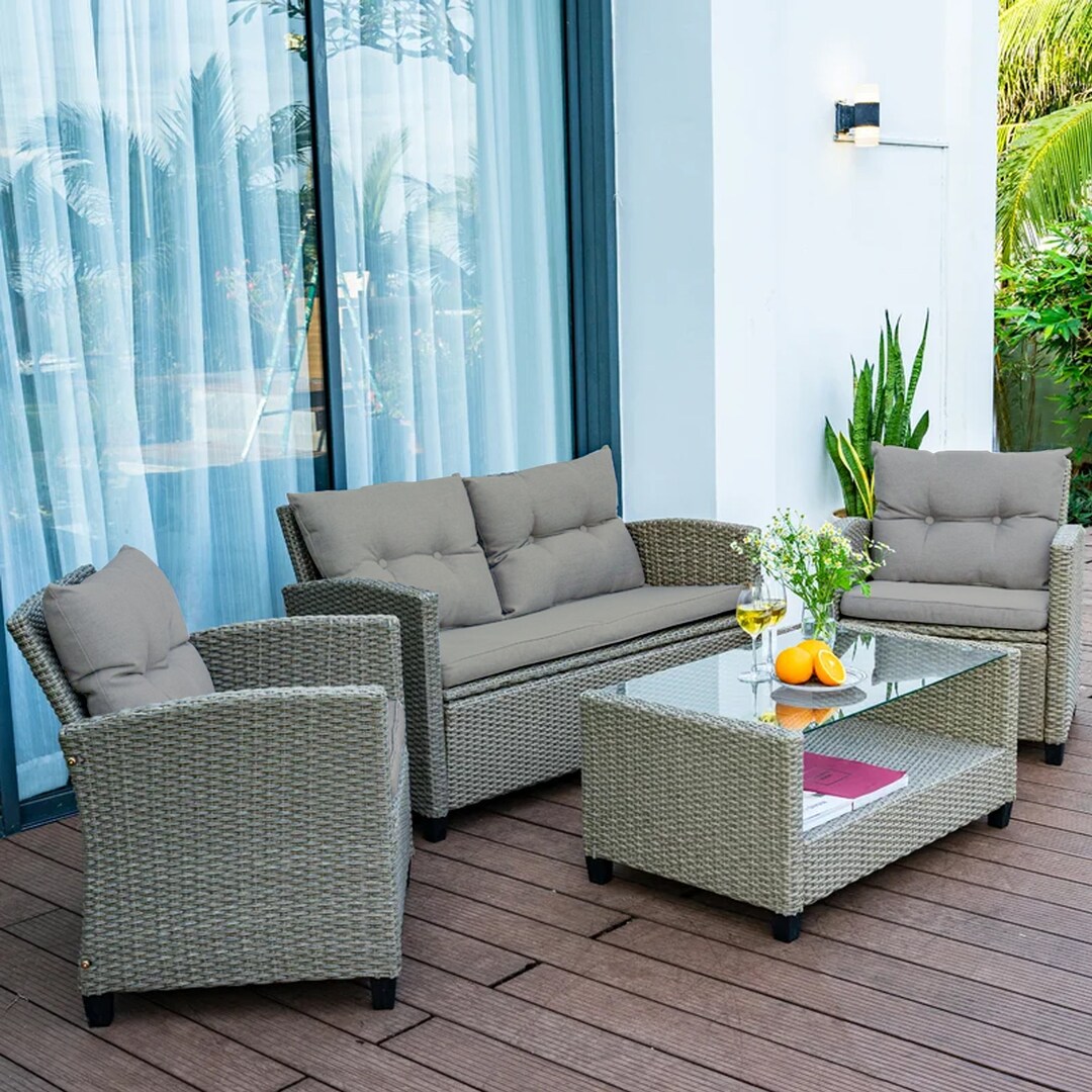 Handmade 4 Piece Rattan Garden Patio Furniture Set Etsy