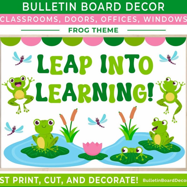 Leap into Learning Bulletin Board  Decorations Kit - INSTANT DOWNLOAD PDF Digital Files - Classroom, Windows, Desk, Doors