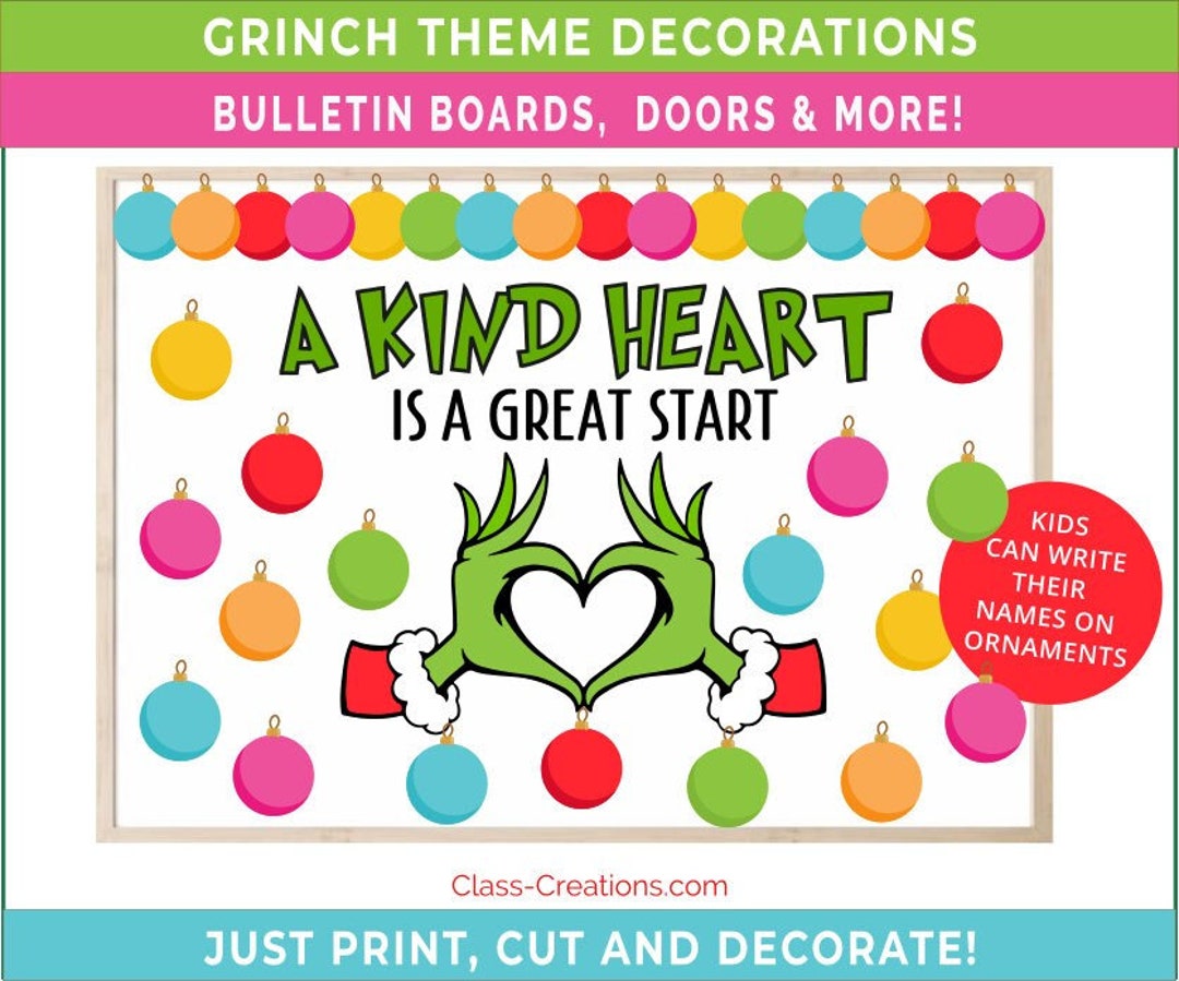Grinch Inspired Kind Heart Bulletin Board Decor & Activity INSTANT ...