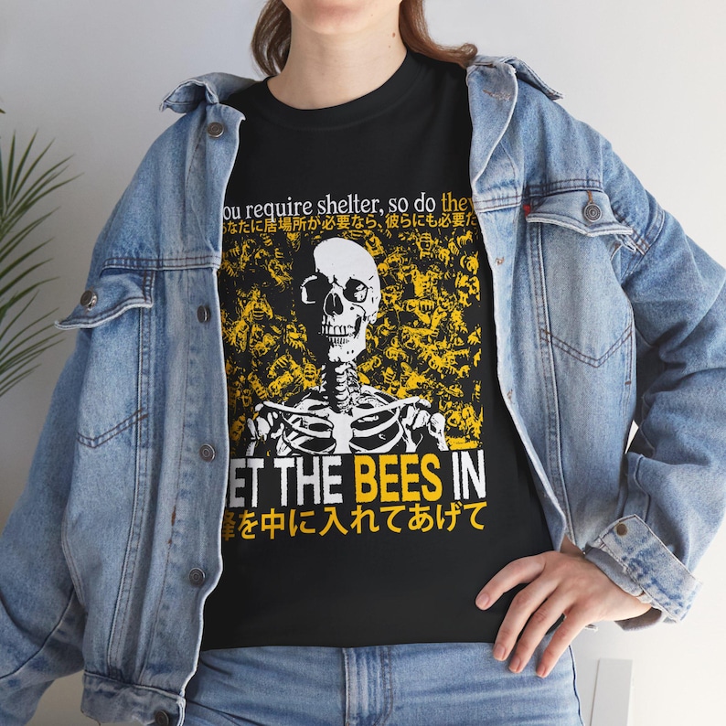 Let The Bees In Funny Vintage Japanese Skeleton T-Shirt image 3