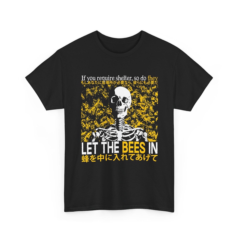 Let The Bees In Funny Vintage Japanese Skeleton T-Shirt image 1