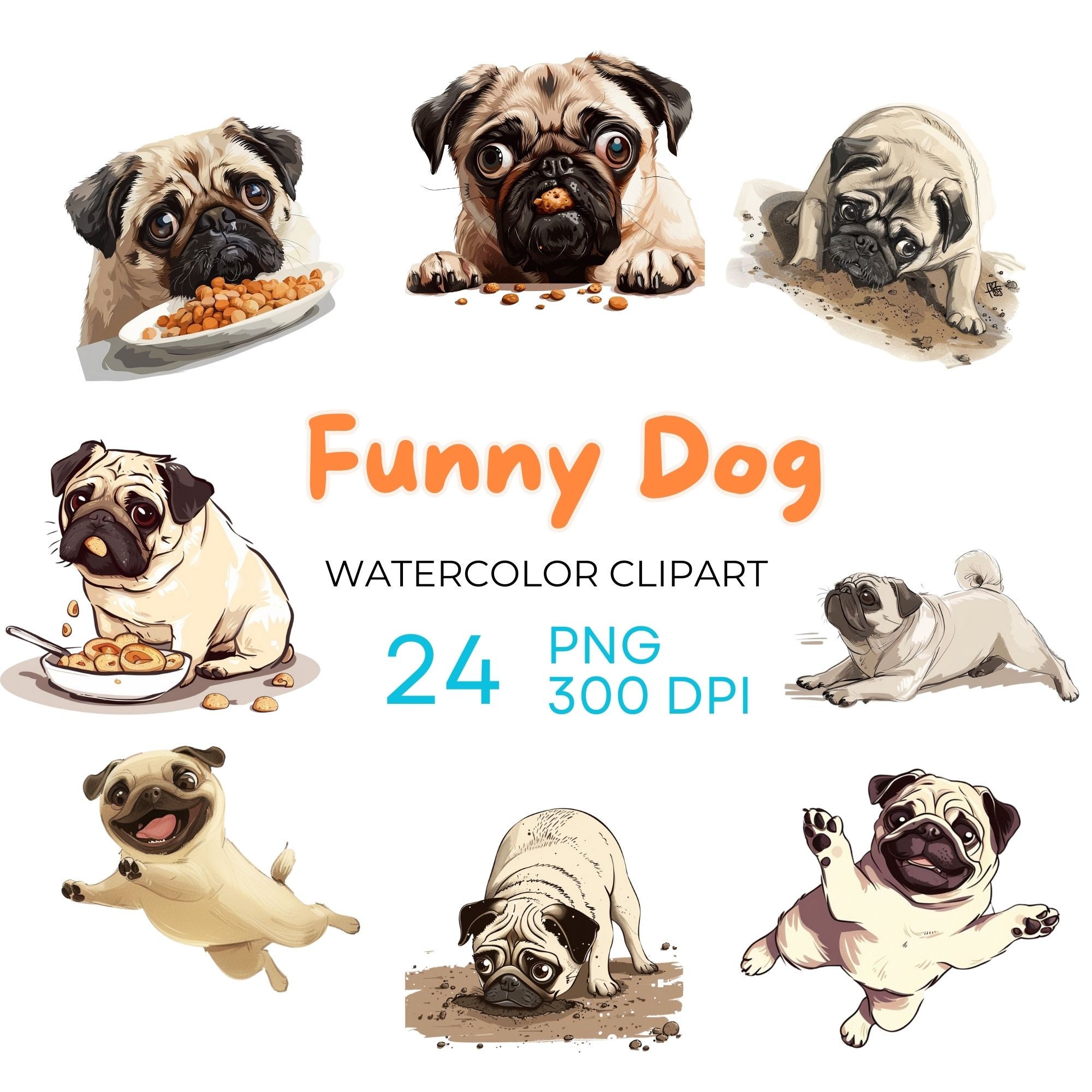 Cute Pug Funny Pug Pug Clipart 24 PNG 300 DPI Pug Gift Transparent ...