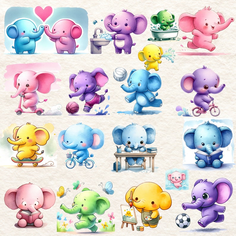 Elephant Watercolor Pastel Cute, Baby Elephant Cute, Pink Purple ...