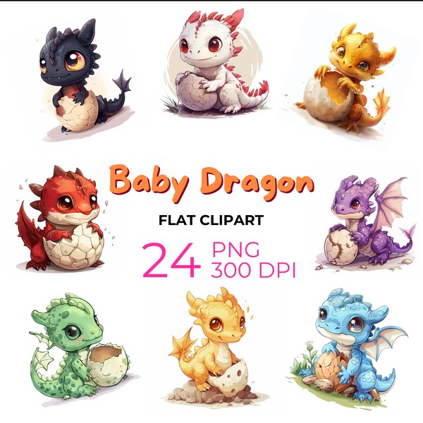 Baby Dragon | Dragon Clipart | Dragon Egg| 24 PNG 300 DPI Dragon Gift Transparent Images Kids Illustration, Funny Dragon, Dragon Baby