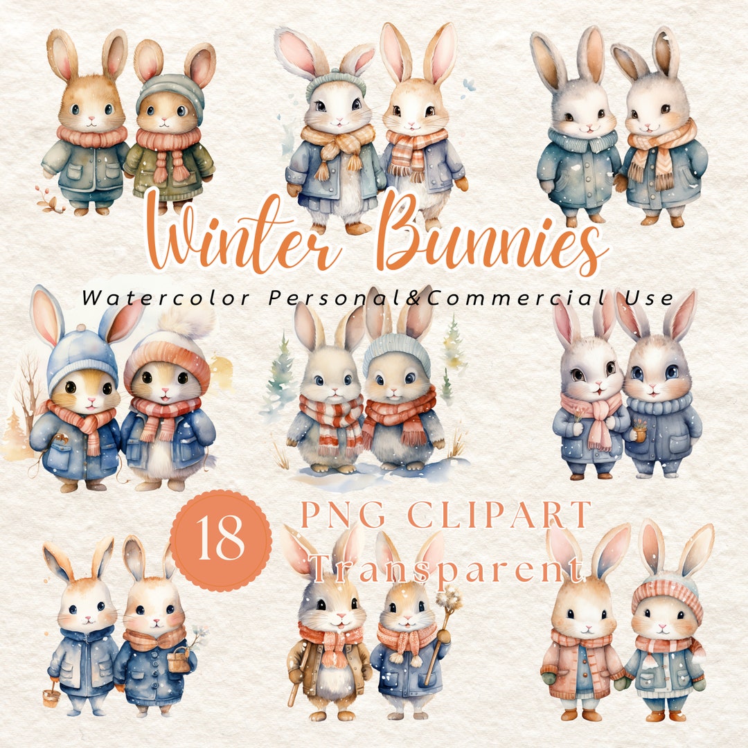 Watercoller Winter Rabbit Watercolor Winter Rabbit, Winter Bunny, Couple Bunnies, Nursery ...
