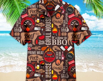 HAQCO Grilling BBQ Food Lovers Hawaiian Shirts for Men, Hawaiian Shirt Mens  Button Down Short Sleeve Shirt, Hawaiian Shirt