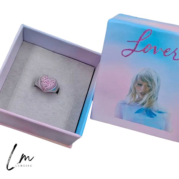 Taylor Swift Lover Heart Ring Pink Crystals Sterling Silver Sizes 6 7 8 Rare Swiftie Jewelry Custom Inspired Merchandise