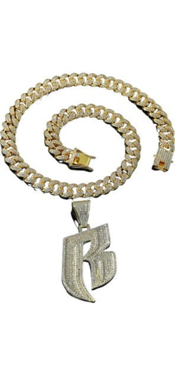 Initial Alphabet Letter Pendant 12mm/18 Box Lock Iced Out Cuban